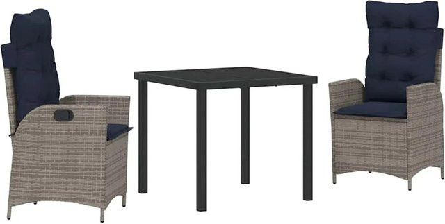 vidaXL Garten Essgruppe aus Rattan mit Kissen, 3-teilig, Grau und Schwarz - Bild 1