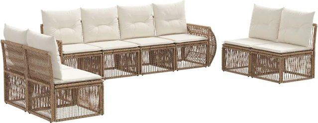 vidaXL Gartensofa-Set 8-teilig in Beige und Cremeweiß aus Poly-Rattan mit Polsterung und Kissen - Bild 1
