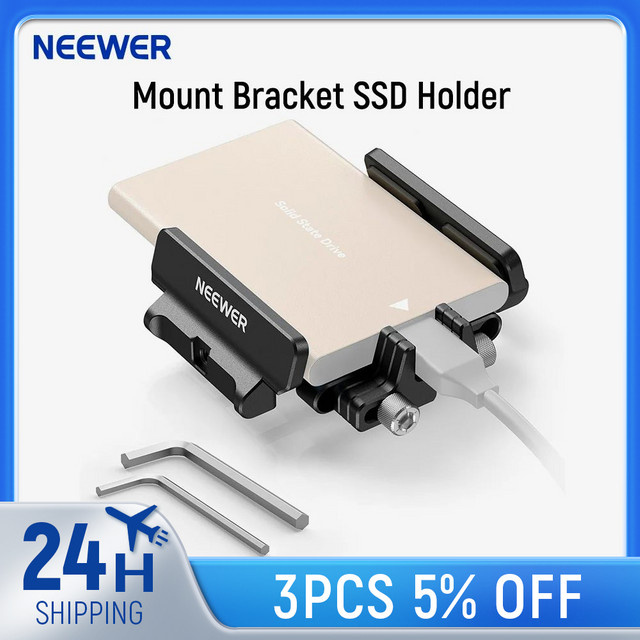 NEEWER SSD-Halterung mit Kaltschuh und Kabelklemme in Schwarz, kompatibel mit Samsung T5, Samsung T7 und SanDisk, passend für Größen von 1,6 bis 2,6 Zoll, kompatibel mit SmallRig - Bild 1