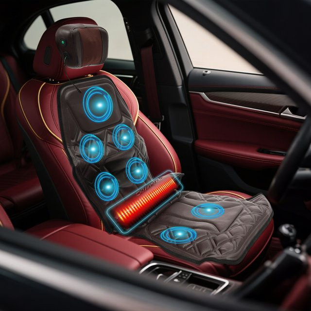 Bymaocar 9-stufiges Massagekissen mit Heizfunktion in Braun, B/T: 120 x 50 cm, ideal für Nacken, Schultern, Taille und Rücken für Auto und Zuhause - Bild 1