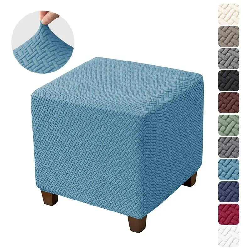 BC-Warm Home Stretch Ottoman Hocker Abdeckung aus Jacquard-Velvet in Beige, elastischer Schonbezug für quadratische Fußhocker - Bild 2