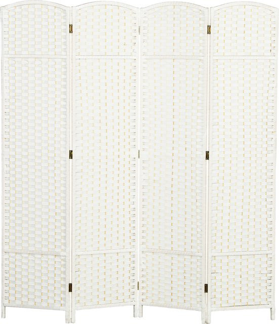 HOMCOM Paravent 4-teilig aus Kiefernholz mit Webmuster in Weiß, B/H: 160 x 170 cm - Bild 1