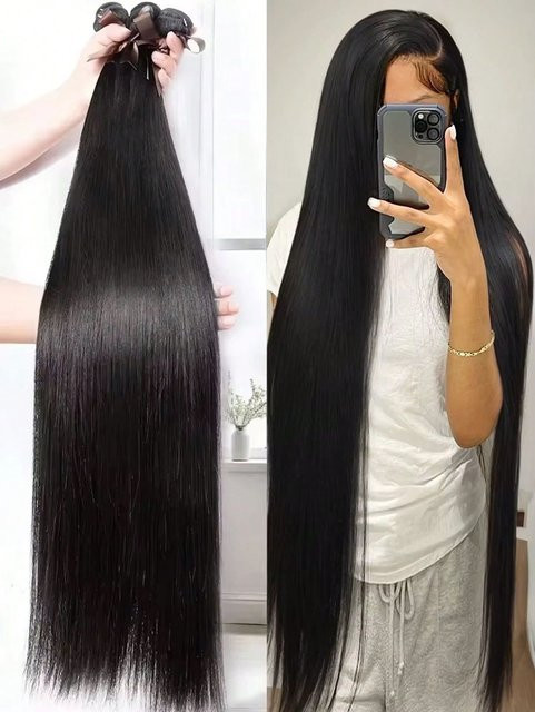 Tomiyaa Echthaar-Bündel, brasilianisches Remy-Haar, glatt, schwarz, Damen - Bild 1