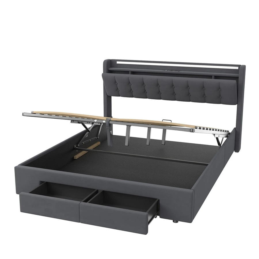 okwish Polsterbett mit Bettkasten und LED-Licht in Grau, B/T/H: 160 x 200 x 106 cm - Bild 2