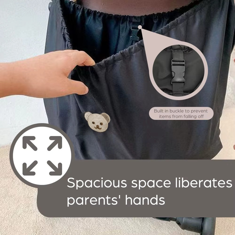 Momo&Dudu Universelle Aufbewahrungstasche für Kinderwagen mit abnehmbaren Trägern, Schwarz - Bild 3