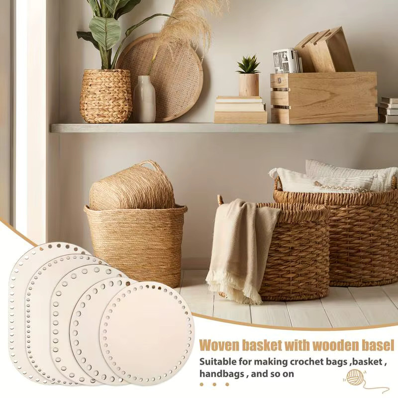 5-teiliges Set runde Häkelkorbbasen aus Holz für DIY-Bastelprojekte und Heimdekoration - Bild 2