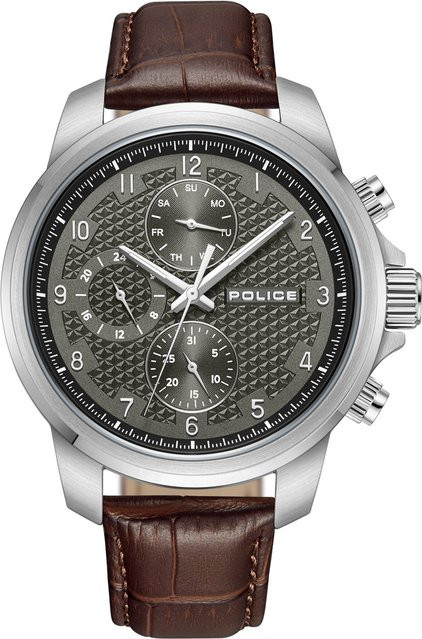 Police Herrenuhr Mensor, Quarz, Edelstahl, 44 mm, Leder, Grau, 5 ATM - Bild 1