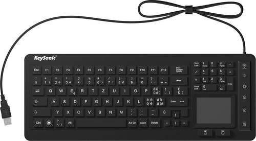 Keysonic KSK-6231 INEL USB Tastatur Schwarz mit QWERTZ-Layout, wasserfest nach IPX7 und beleuchtet - Bild 1