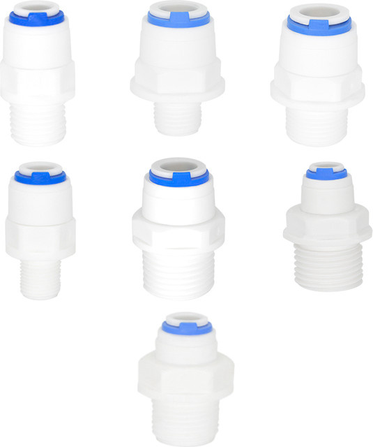 YQBS Wasserfilter-Schnellverbinder als gerader Anschluss für RO-Wasserfilter in Weiß mit 1/4 Zoll, 3/8 Zoll und 1/2 Zoll Außengewinde/Innengewinde sowie 3/4 Zoll Außengewinde/Innengewinde - Bild 1