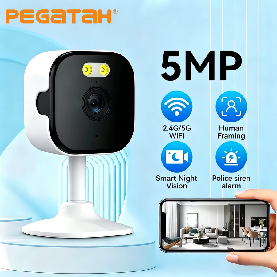 O-KAM Pro PEGATAH 5MP HD WLAN Innen-Sicherheitskamera mit Farbnachtsicht, Menschenerkennung und 2-Wege-Audio in Weiß - Bild 2