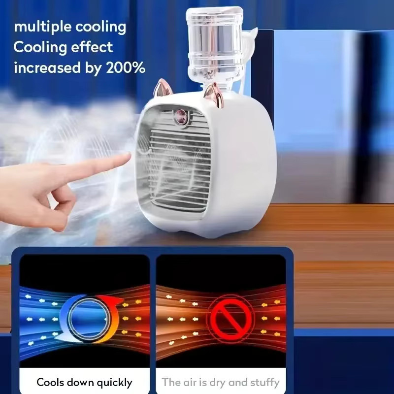 TINSOL USB-Mini-Klimaanlagenventilator mit Luftbefeuchter und drei Geschwindigkeitsstufen, elektrischer Tischventilator in Weiß oder Gelb, 1200 mAh - Bild 2
