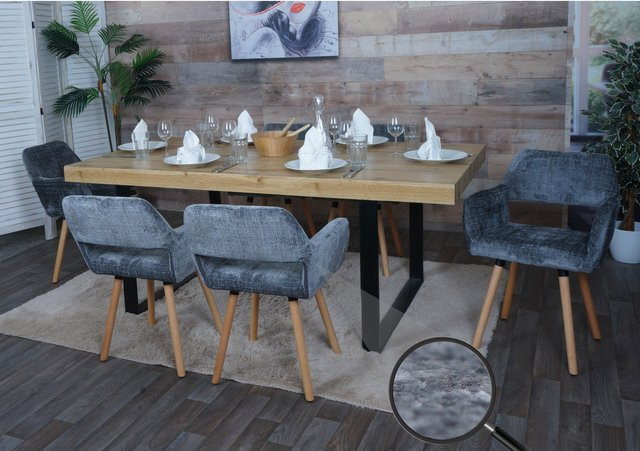 6er-Set MCW Esszimmerstuhl A50 II aus Buchenholz mit Chenille-Stoff in Dunkelgrau - Bild 1