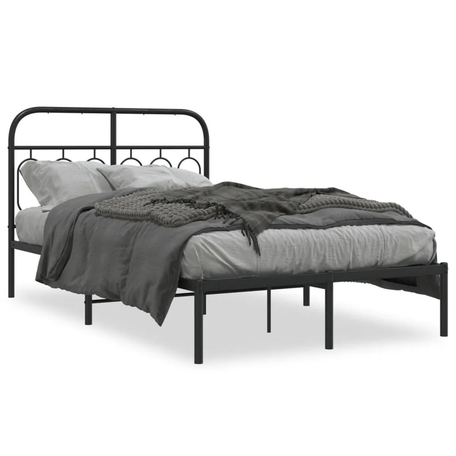 vidaXL Bettgestell aus Metall mit Kopfteil in Schwarz, B/T/H: 120 x 200 x 125 cm - Bild 2