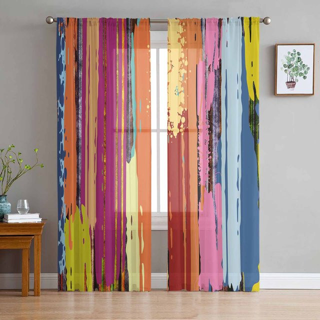 Transparente Voile-Vorhänge mit buntem abstrakten Ölmalerei-Design von Household supplies MH, Breite: 135 cm, Höhe: 185 cm - Bild 1