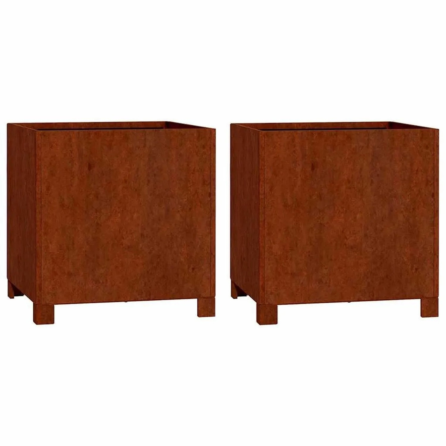 vidaXL Pflanzkübel mit Beinen aus Cortenstahl, 2er Set, Braun, B/T/H: 40 x 40 x 40 cm - Bild 2