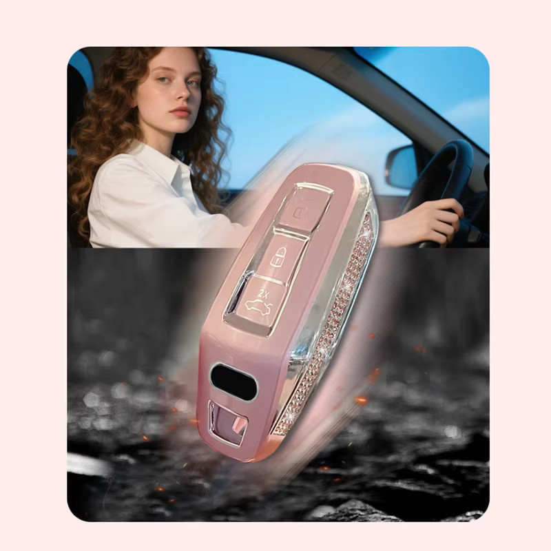 ICAR Autoschlüsselhülle mit Seitendiamanten für Audi A5 A6L 2025 Sportback Q6L E-tron in Pink - Bild 2