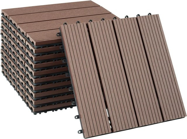 Tectake Terrassenfliesen Tegulas WPC im Klicksystem in Holzoptik, Braun, 11er Set, B/T/H: 31 x 31 x 2,20 cm - Bild 1