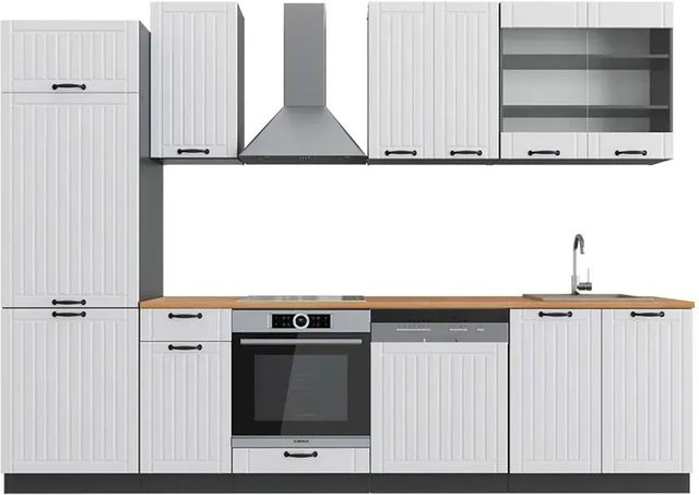 Vicco Fame-Line Küchenzeile Landhausstil in Weiß und Anthrazit mit Eiche-Optik, Breite: 300 cm - Bild 1