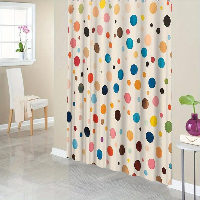 Moderner Duschvorhang mit buntem Punktmuster und 12 Haken, Polyester, Mehrfarbig (Rot, Blau, Gelb, Grün), B/H: 180 x 180 cm - Bild 1