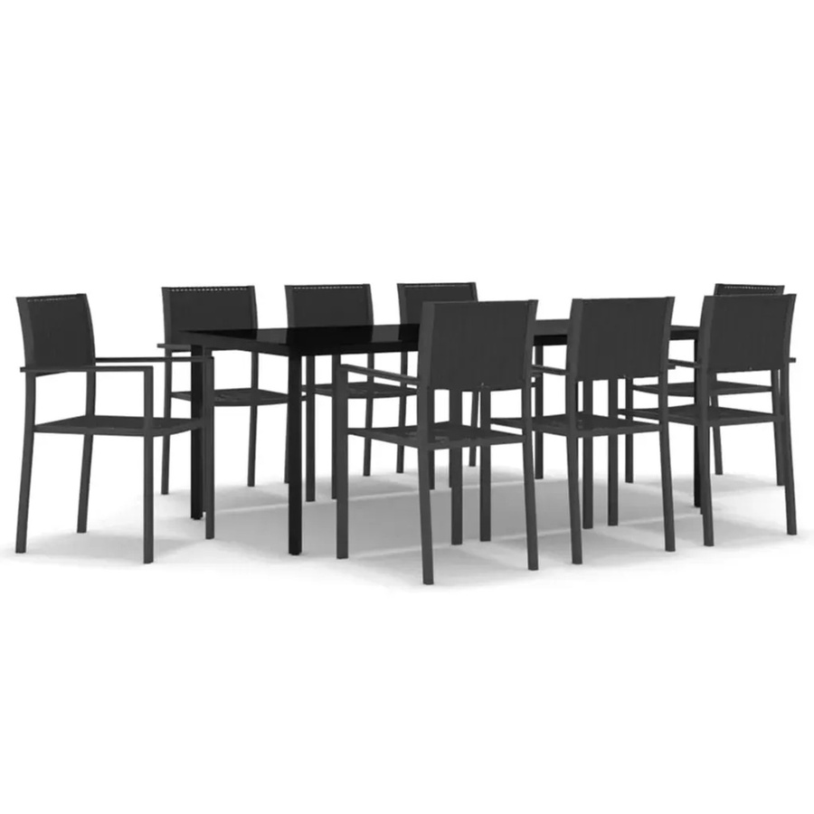 vidaXL 9-teilige Garten-Essgruppe in Schwarz mit Rattan-Design und Glasplatte - Bild 2