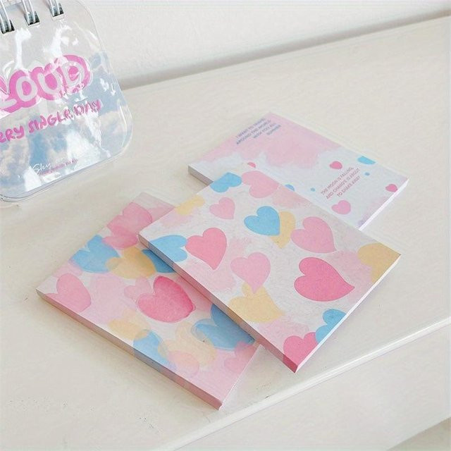 SZ-Damai Bunte Liebe Serie Koreanisches Notizpapier Set, 3 Stück, Grau und Mehrfarbig, 150 Blatt, Abreißbares Blanko Notizpapier für Schule und Dekoration - Bild 1
