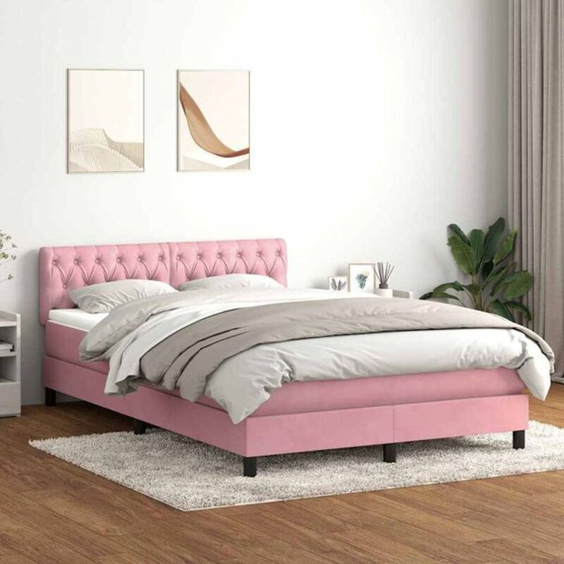 vidaxl Boxspringbett mit Matratze aus Samt in Rosa und Weiß, B/T/H: 140 x 210 cm - Bild 1