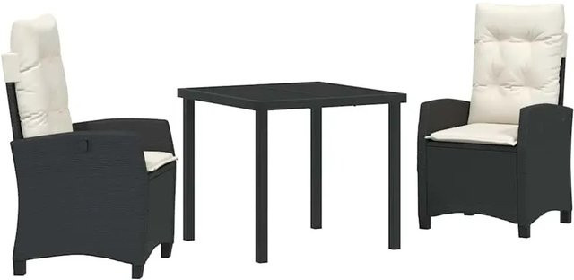 vidaXL 3-teiliges Garten-Esszimmer-Set aus Poly-Rattan und Stahl in Schwarz mit Kissen für Garten, Balkon oder Terrasse, Tisch und Stühle, B/T/H: 110 x 54 x 93 cm - Bild 1