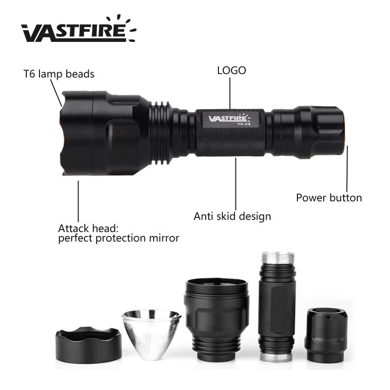 VASTFIRE Taktische LED Taschenlampe mit 2500LM und RGB-Lichtfunktionen in Schwarz - Bild 6