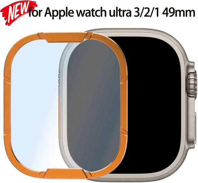FancyWrist Displayschutzfolie aus gehärtetem Glas mit Metallrahmen für Apple Watch Ultra 3/2/1, 49 mm, Farbe: Schwarz - Bild 1