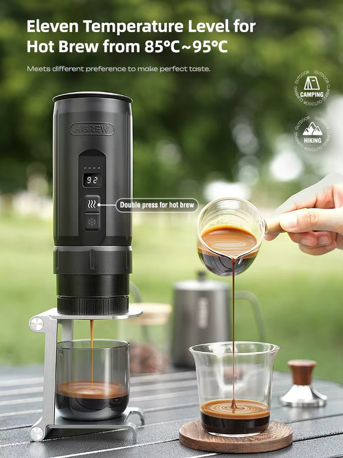 HiBREW H4C Tragbare Espressomaschine in Schwarz mit kabelloser Heizung, abnehmbarer Batterie und bodenloser Extraktion für gemahlenen Kaffee - Bild 3