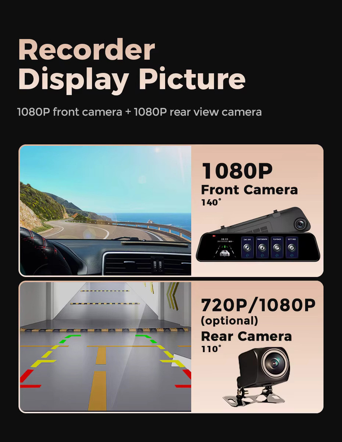 MEKEDE 10-Zoll-Streaming-Recorder in Schwarz mit 1080P und 720P Auflösung, sichtbare umkehrbare Anzeige, doppeltem Aufnahmeschleifen und geteiltem Display - Bild 3
