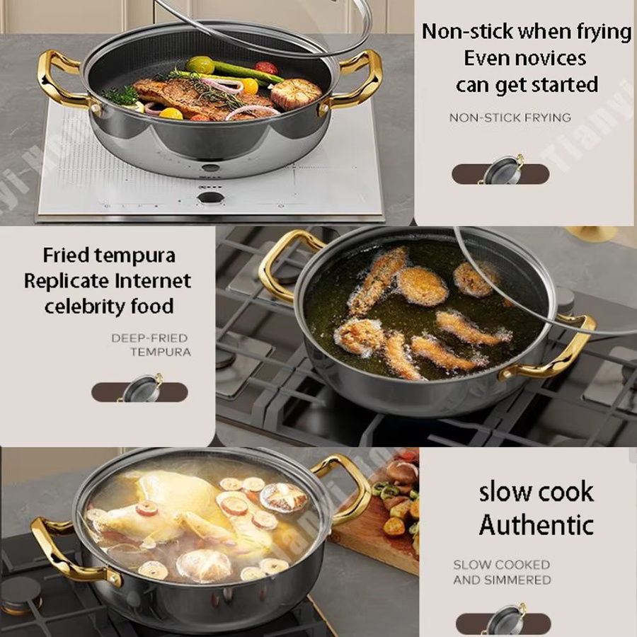 FEB.WIND Edelstahl Wok mit Antihaftbeschichtung und Deckel, 12 Zoll, Silber, spülmaschinenfest - Bild 5