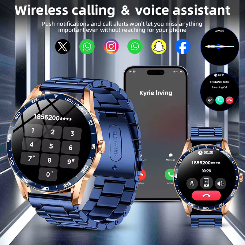 LIGE Smartwatch, Edelstahl, Schwarz, Herren - Bild 3