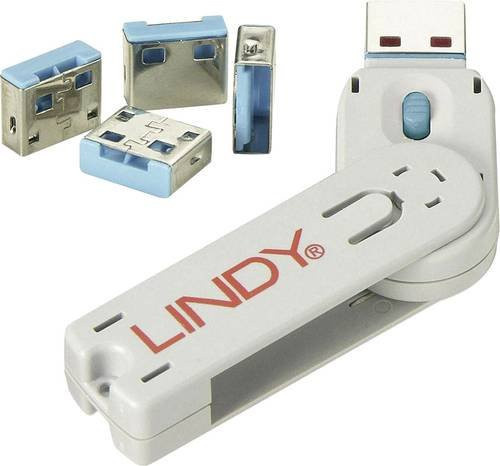 LINDY USB Port Schloss USB-Lock mit 4 Schlössern und 1 Schlüssel Blau 40452 USB Typ A - Bild 2