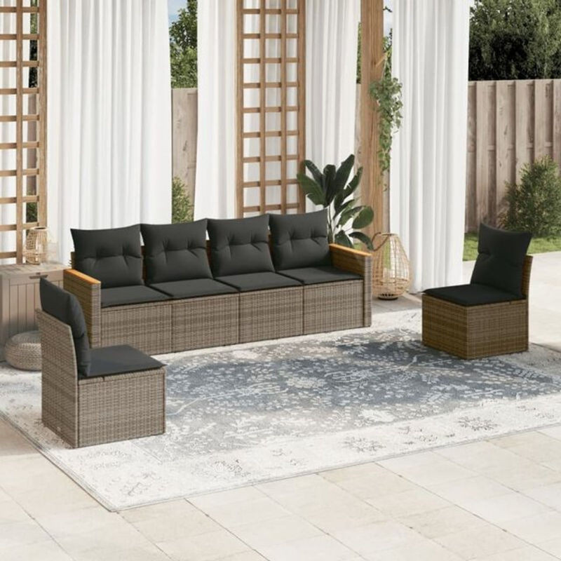 6-tlg. Garten-Sofagarnitur aus Poly-Rattan mit Kissen in Grau von vidaxl - Bild 1