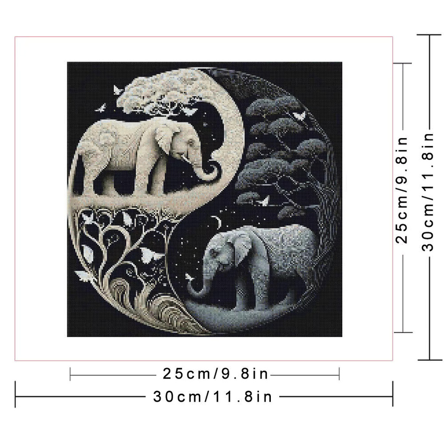 Huacan 5D-Diamant-Malerei-Set Elefant und Tai Chi als quadratische Mosaik-Wanddekoration in Multicolour, B/H: 20 x 20 cm - Bild 2