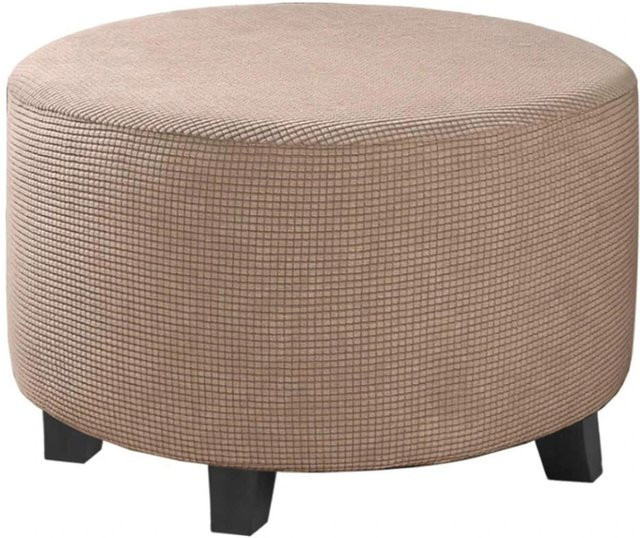 Stretch Jacquard Ottoman Hülle für runde Klapphocker in Beige - Bild 1