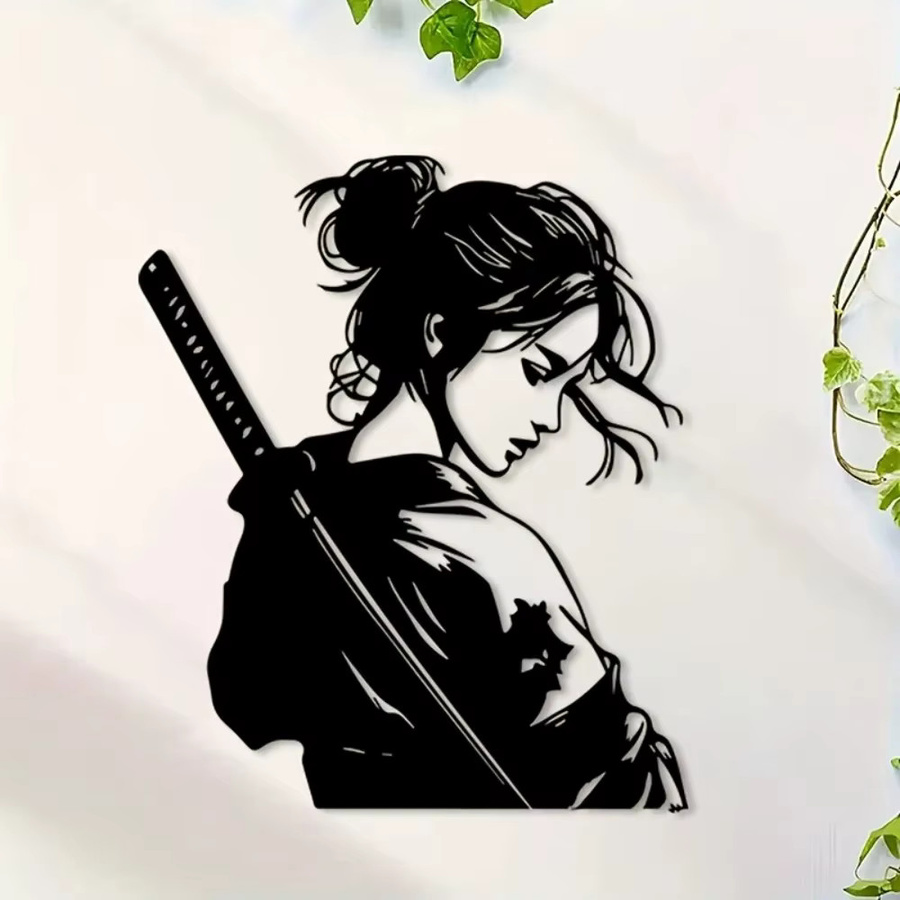 CIFBUY Japanische Samurai-Frau Metall-Wandkunst in Schwarz als filigranes Eisen-Wandbild zur Dekoration deines Wohnzimmers - Bild 3