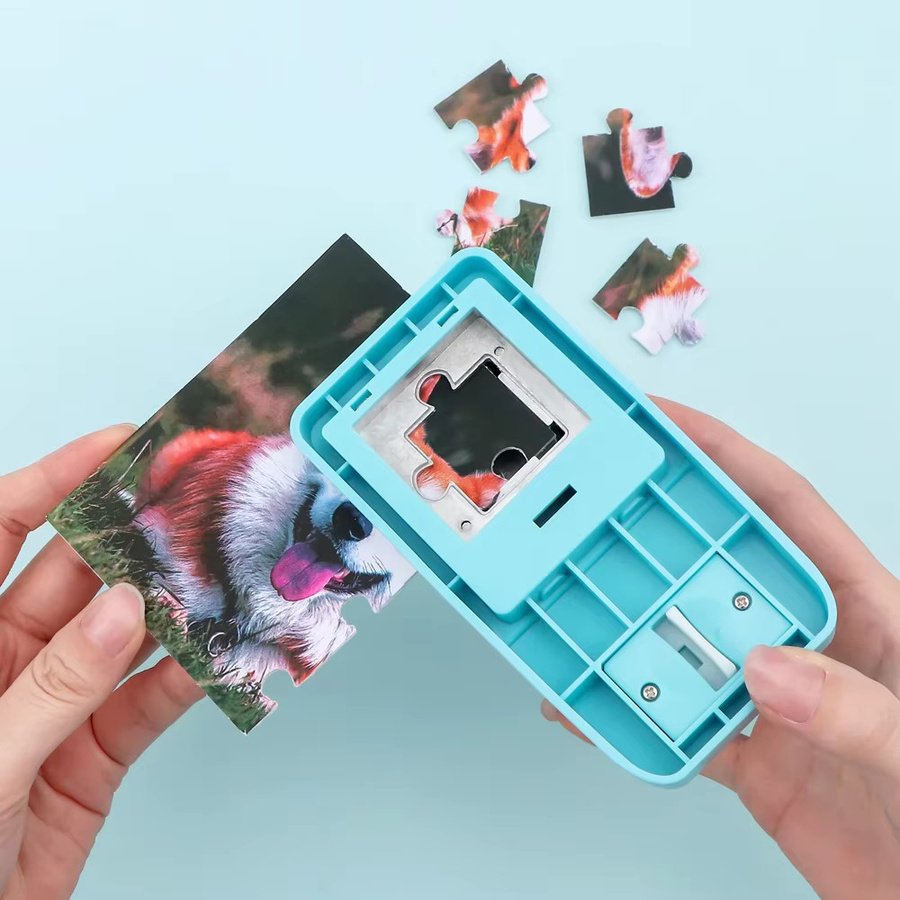 Tragbarer Mini-Puzzle-Stanzer in Blau für DIY-Foto-Puzzleteile und Scrapbooking aus Kunststoff - Bild 2