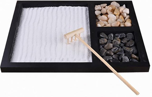 Mini Meditations-Sandtisch Dekoration mit Rechen, Sand und Steinen von TOMTOP JMS in Weiß - Bild 1