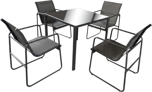 Hardin Dining-Set 5-teilig Essgruppe im Industrie Design, Schwarz, B/T/H: 90 x 90 x 70 cm - Bild 1