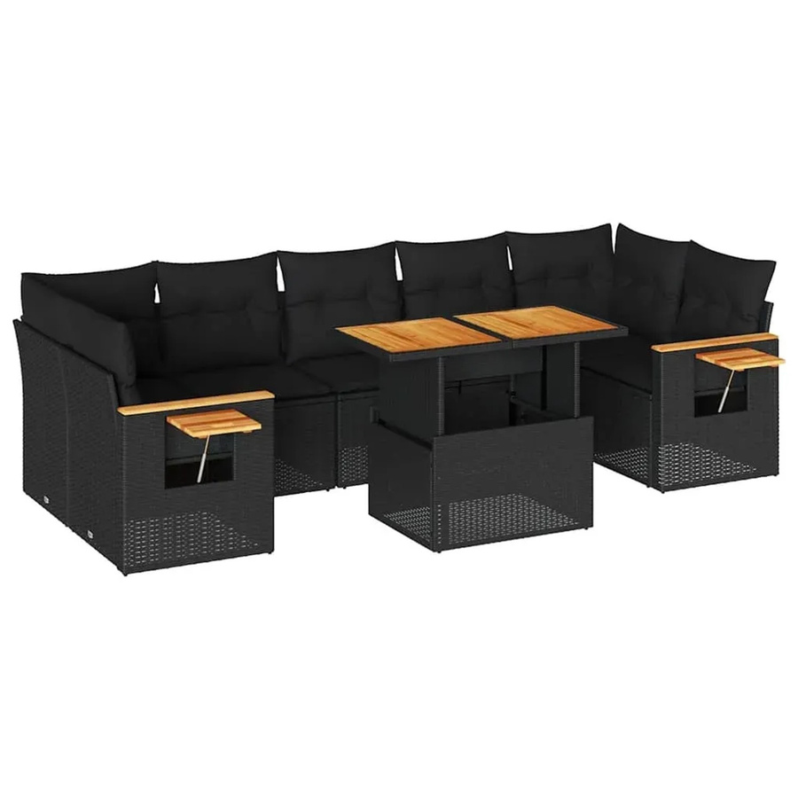 vidaXL 8-tlg. Garten-Sofagarnitur in L-Form aus Poly-Rattan und Akazienholz, Schwarz - Bild 2