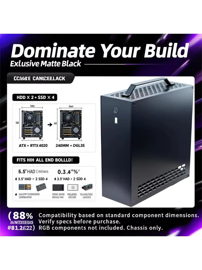 XMSJ ITX-Gehäuse Mini A24-V5 und A24-V3 Dual-Slot Single Display 1u Netzteil Schwarz - Bild 4