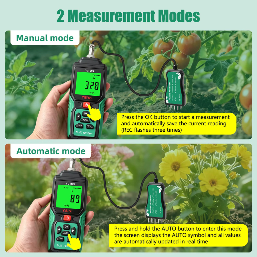 YIERYI 9-in-1 Digitaler Bodentester NPK-Sensor zur Messung von pH-Wert, EC-Wert, Temperatur, Feuchtigkeit und Salzgehalt für deinen Garten - Bild 2