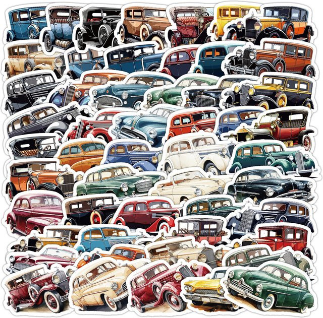 50 oder 100 Stück Vintage Auto Aufkleber im Doodle-Stil, bunte Sticker für Auto, Gitarre, Tasse und Telefon - Bild 1