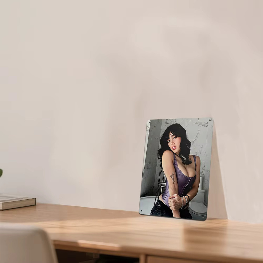 HELLOYOUNG Anime-Poster Metallschild Elegante Frau in Lila, Wandkunst für Zuhause und Büro, Breite: 20,3 cm, Höhe: 30,5 cm - Bild 4