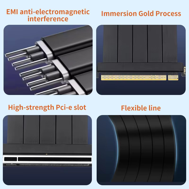 PCI-E 4.0 Riser-Kabel 90 Grad Winkelverlängerung für Grafikkarte, abgeschirmtes X16-Verlängerungskabel in Schwarz - Bild 4