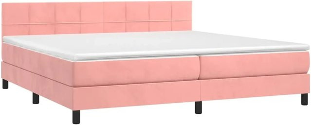 vidaXL Boxspringbett mit Matratze in Rosa, Samt, mit LED-Unterbettbeleuchtung und USB-Ladeport, Hybrid-Konstruktion mit Taschenfederkern, B/T: 200 x 200 cm - Bild 1