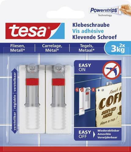 Tesa Klebeschraube verstellbar Weiß für Fliesen und Metall mit 2 Stück im Set - Bild 1