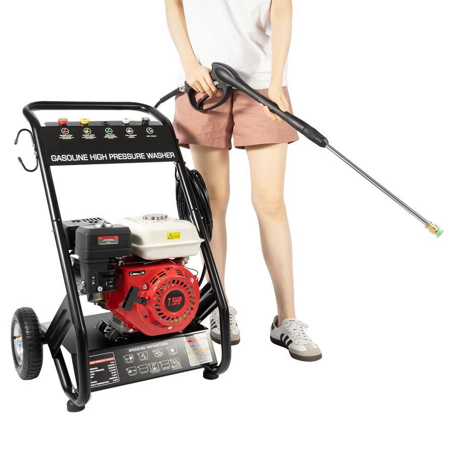 Bymaocar Benzin-Hochdruckreiniger mit 7,5 PS und 4-Takt-Motor, 2200 PSI, inklusive 5-in-1 Düse, Farbe: Rot - Bild 2